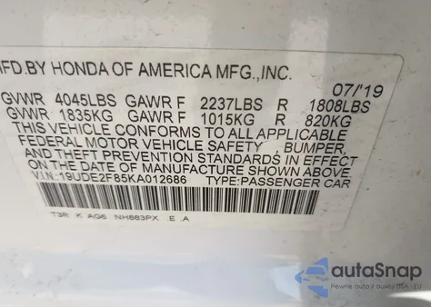 2019 Acura Ilx Premium A-Spec Packages/Technology A-Spec Packages from USA, damaged, VIN 19UDE2F85KA012686